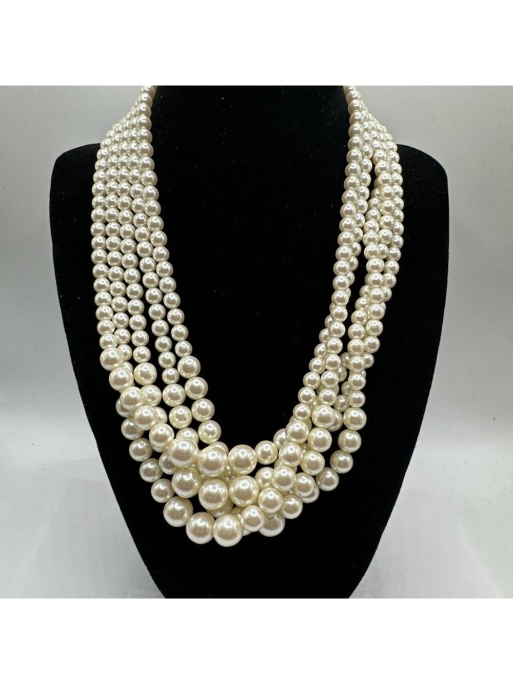 Vintage 18” 5 Strand Off White Faux Pearl Goldtone Fold over Clasp